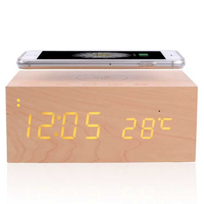 Wooden Qi Wireless Charging Alarm Clock