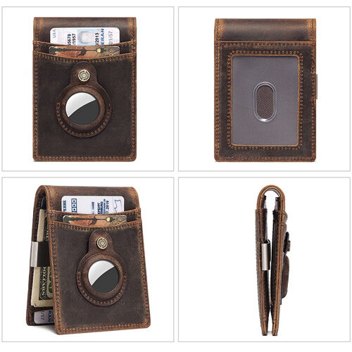 AirTag-RFID-Blocking-Leather- Minimalist-Wallet-Money-Clip-9i